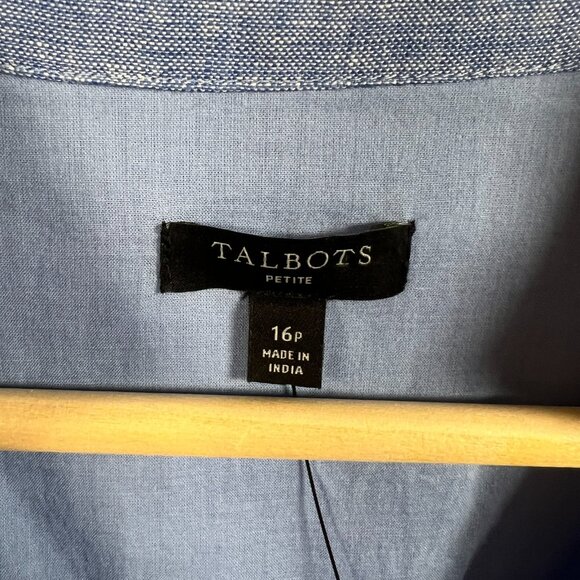 Talbots Linen Faux Wrap Dress Size 16 Petite Blue Minimal Coastal Work Midi - Picture 3 of 8